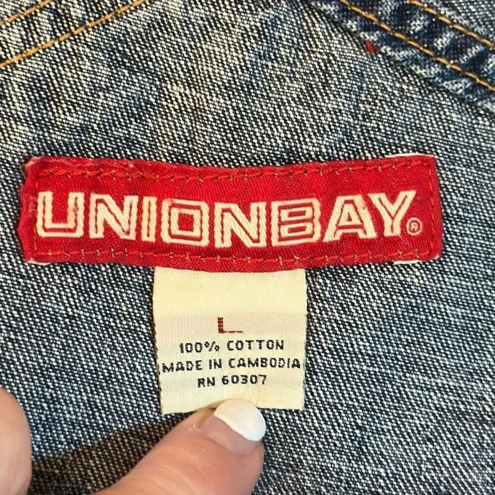 Union Bay Blue Denim Bib Baggy Overalls Farmer size‎ L Large Carpenter